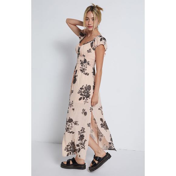 New Free People Forget Me Not Boho Floral Smocked Midi Dress $128 Small Peach - Picture 4 of 9